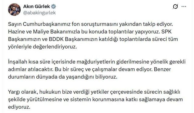 Bakan Gürlek'ten 'fon soruşturması' açıklaması