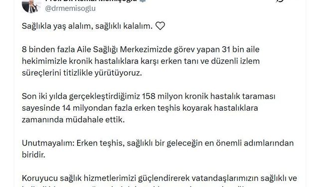 Bakan Memişoğlu: Son 2 yılda 14 milyondan fazla erken teşhisle hastalıklara zamanında müdahale ettik