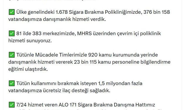 Bakan Memişoğlu: Tütün kullanımını bırakmak isteyen 1,5 milyondan fazla kişiye ücretsiz ilaç desteği sağladık