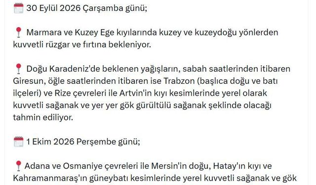 İçişleri Bakanlığı'ndan 'sağanak' uyarısı