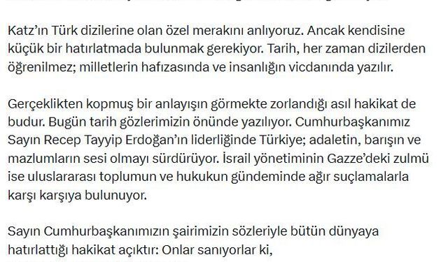 İletişim Başkanı Duran'dan, İsrail Savunma Bakanı Katz'a tepki