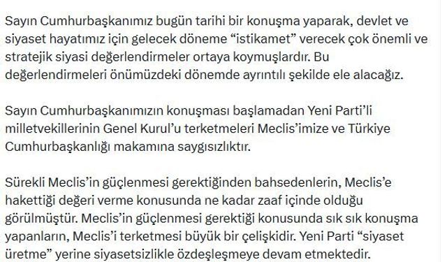 AK Parti'li Çelik: Yeni Partililerin Genel Kurul'u terk etmeleri Meclis'imize saygısızlıktır