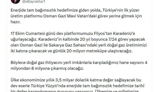 Bakan Bayraktar: 8 milyon hanenin doğal gaz ihtiyacını yerli imkanlarla karşılayacağız