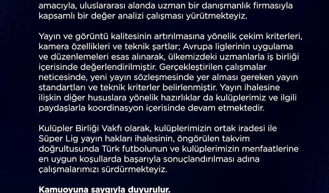 Kulüpler Birliği'nden yayın ihalesiyle ilgili açıklama