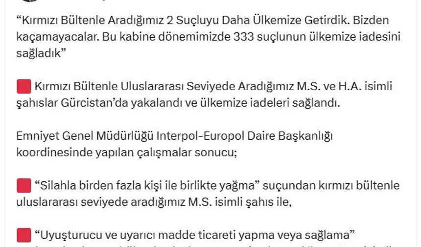 Kırmızı bültenle aranan 2 suçlu, Türkiye'ye getirildi