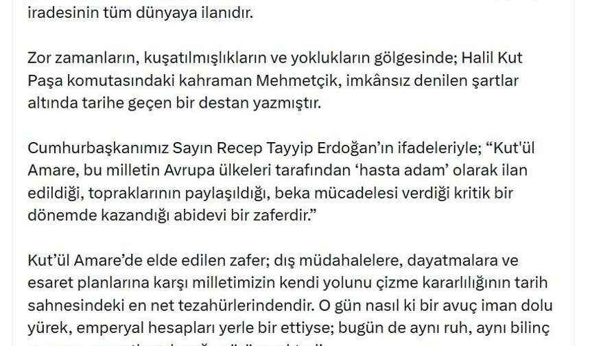 İletişim Başkanı Duran'dan 'Kut'ül Amare Zaferi' paylaşımı