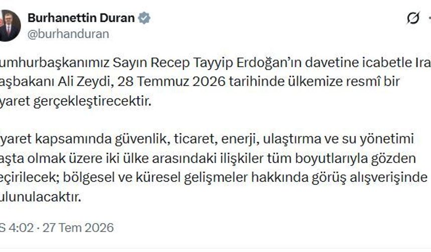 Irak Başbakanı Zeydi, Türkiye'ye gelecek