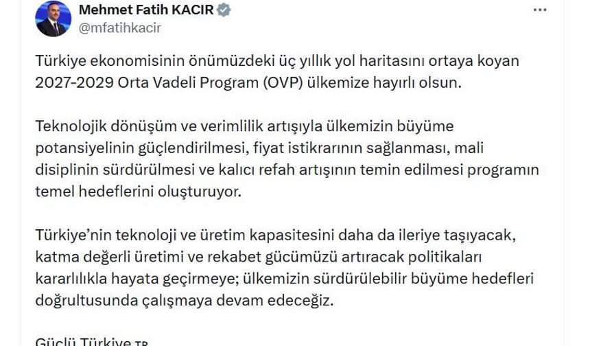 Bakan Kacır: Ülkemizin sürdürülebilir büyüme hedefleri doğrultusunda çalışmaya devam edeceğiz