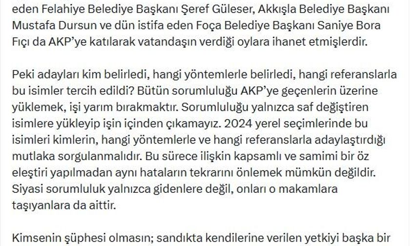 CHP'den transfer açıklaması; Sorumluluk onları o makamlara taşıyanlara ait