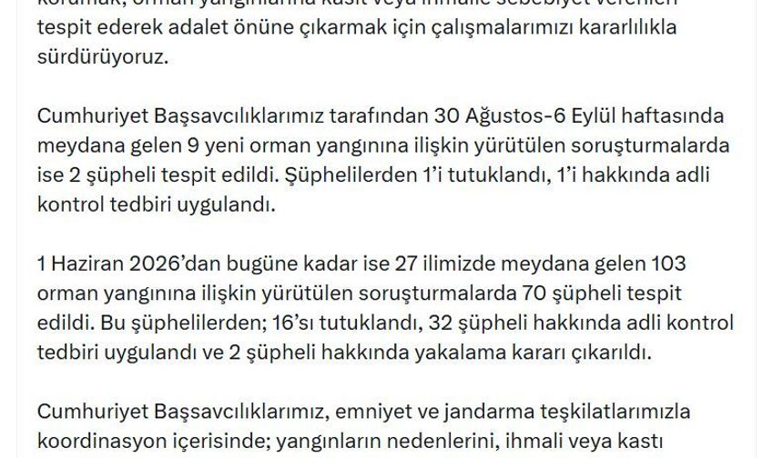 Orman yangını soruşturmalarında 16 şüpheli tutuklandı