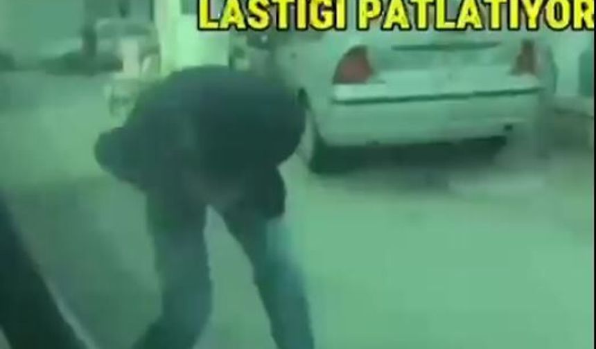 'Park yeri' kavgasında otomobilin lastikleri patlatıldı; olay kamerada