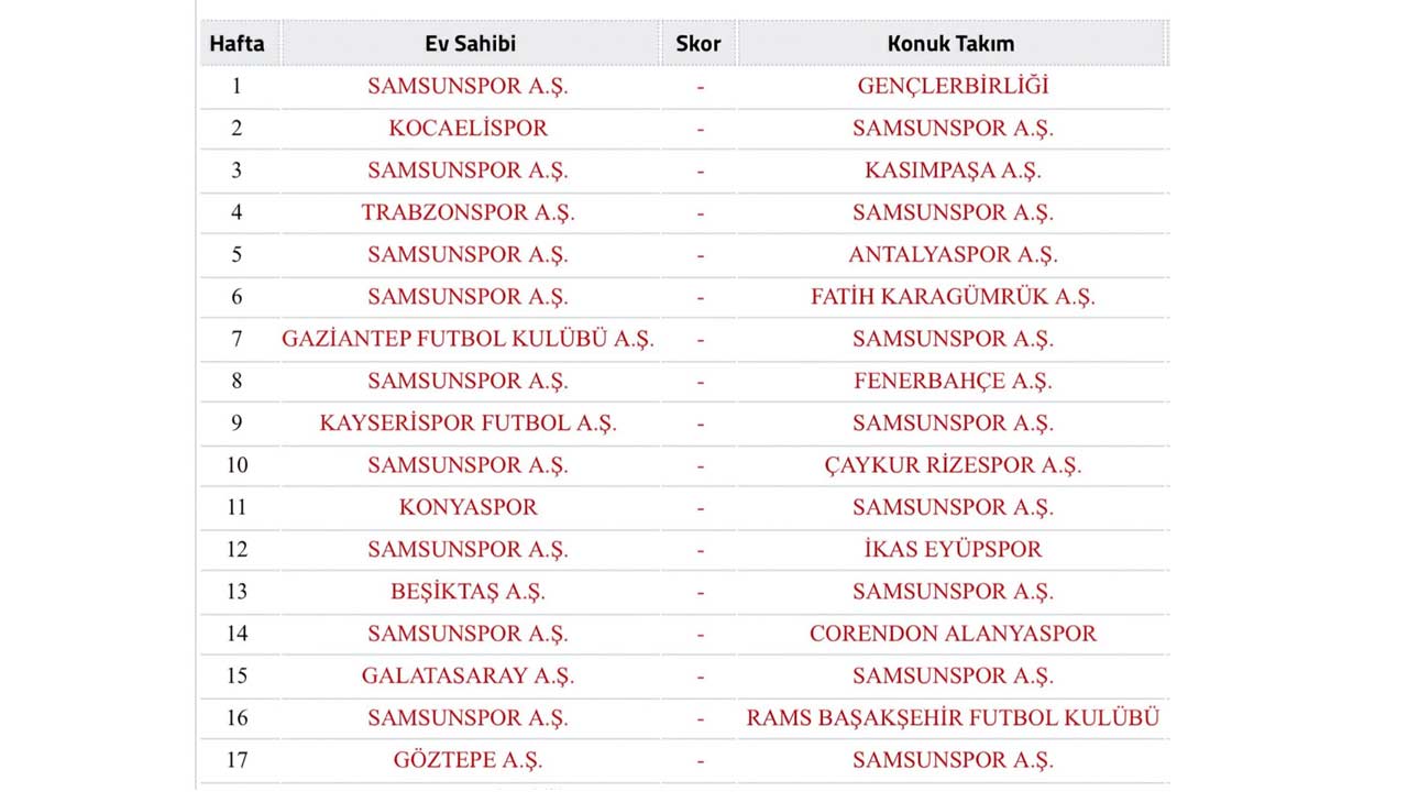 Super Lig Fikstur 2
