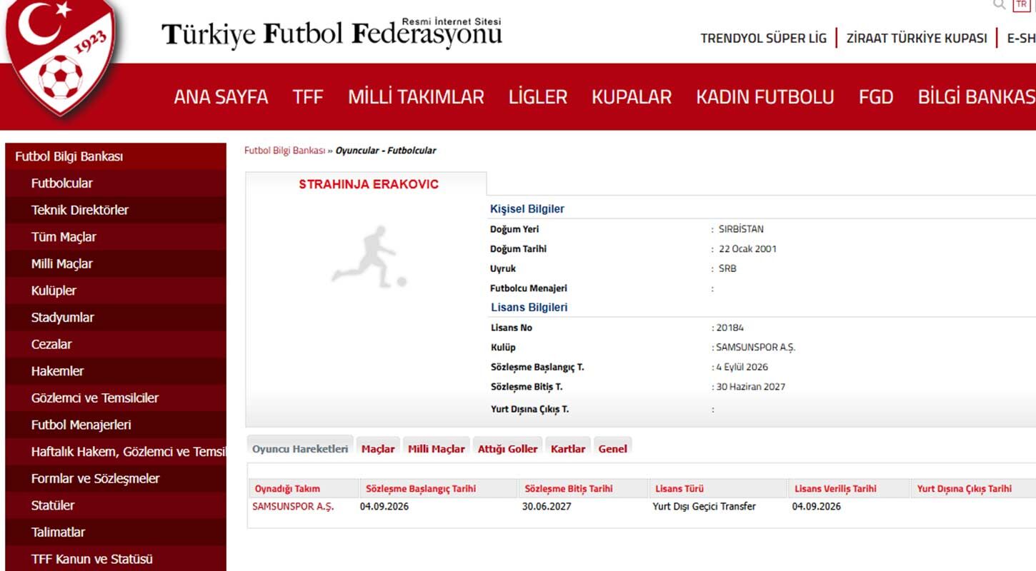 Strahinja Erakovic Resmen Samsunspora